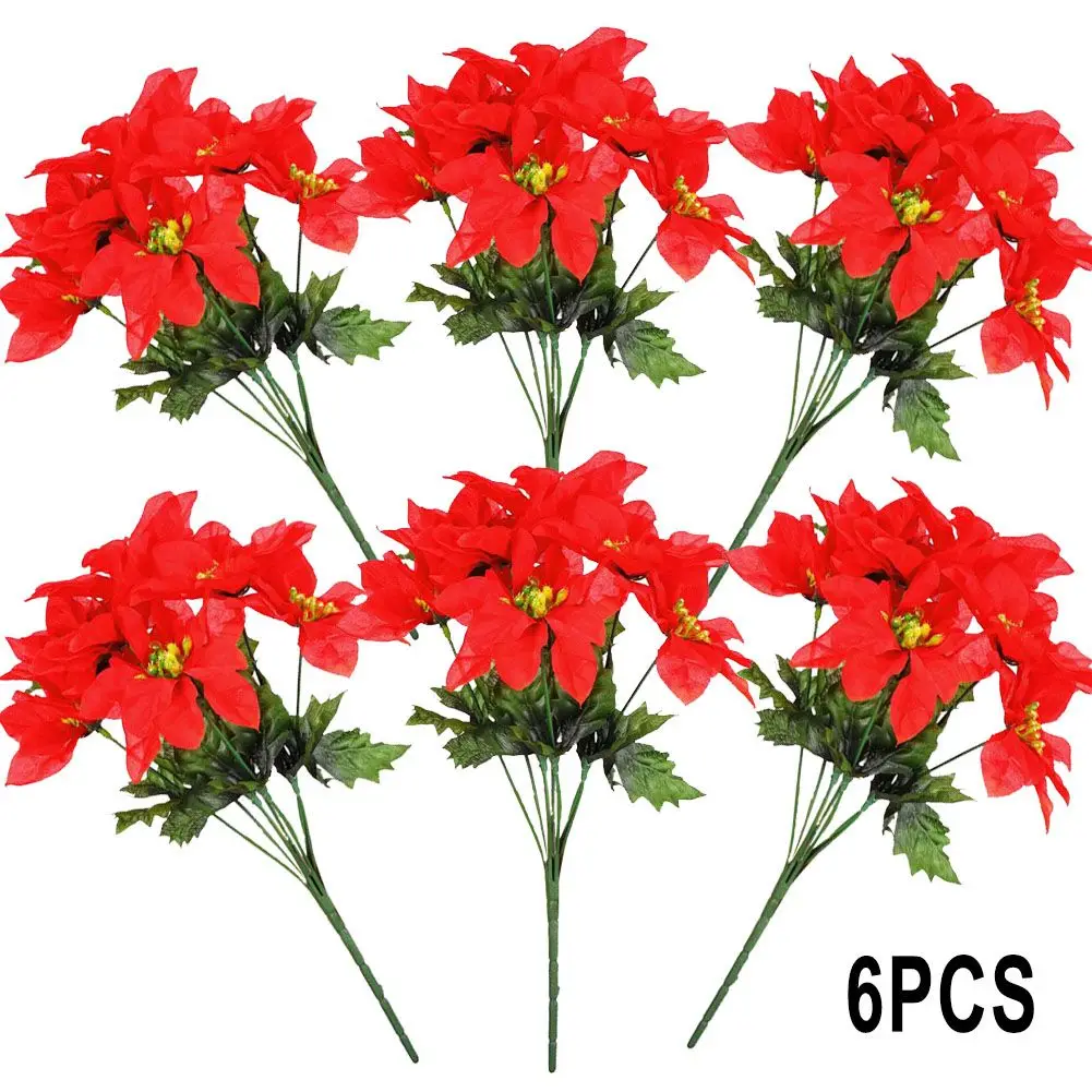 Bouquet Faux Flowers 6 Pieces 7 Heads Artificial Christmas Delicate Decorations Faux Bush Poinsettia Silk And Plastic
Bouquet Faux Flowers 6 Pieces 7 Heads Artificial Christmas Delicate Decorations Faux Bush Poinsettia Silk And Plastic