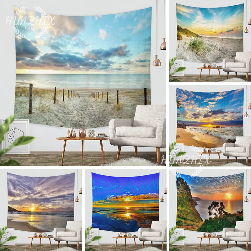 

Landscape Beach Sunset Tapestry Seascape Wall Hanging Cloth Aesthetic Room Decor Background Tapestries Bedroom Home Decoration