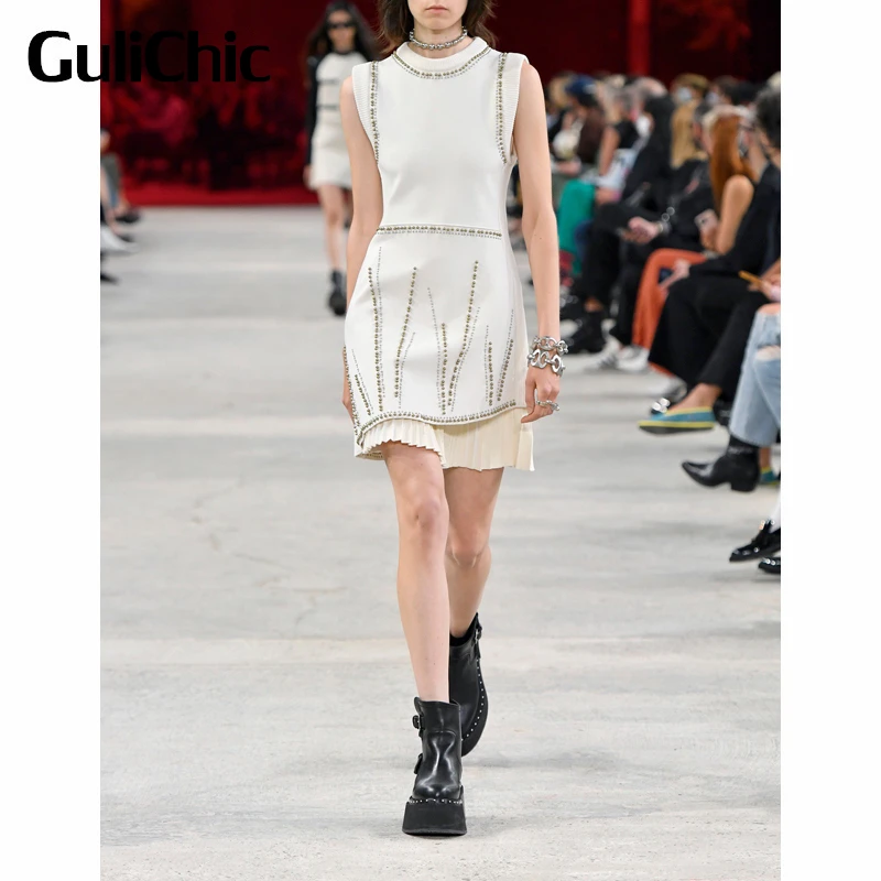 3.25 GuliChic Elegant Temperament Round Neck Sleeveless Rivet Decoration Lining Pleated Slim Mini Dress Women
3.25 GuliChic Elegant Temperament Round Neck Sleeveless Rivet Decoration Lining Pleated Slim Mini Dress Women