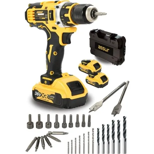 Assur Professional 36V 5 Ah Li-On Rechargeable Dual Cordless Drill 30 Piece End Set
Assur Professional 36V 5 Ah Li-On Rechargeable Dual Cordless Drill 30 Piece End Set
