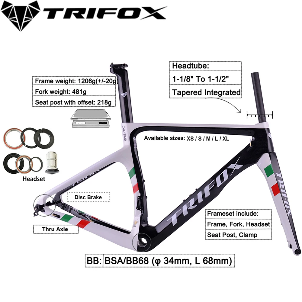 

TRIFOX Suitable 3K T800 Thru Axle Road Bicycle Frameset Seatpost Fork Full Carbon Disc Brakes Road Bike Frame X10 Di2