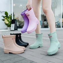 Women Rain Boots Waterproof Non-slip Mid-tube Boots Pvc Rubber Shoes Kitchen Overshoes for Reasons 2022 Fashion Botas De Mujer