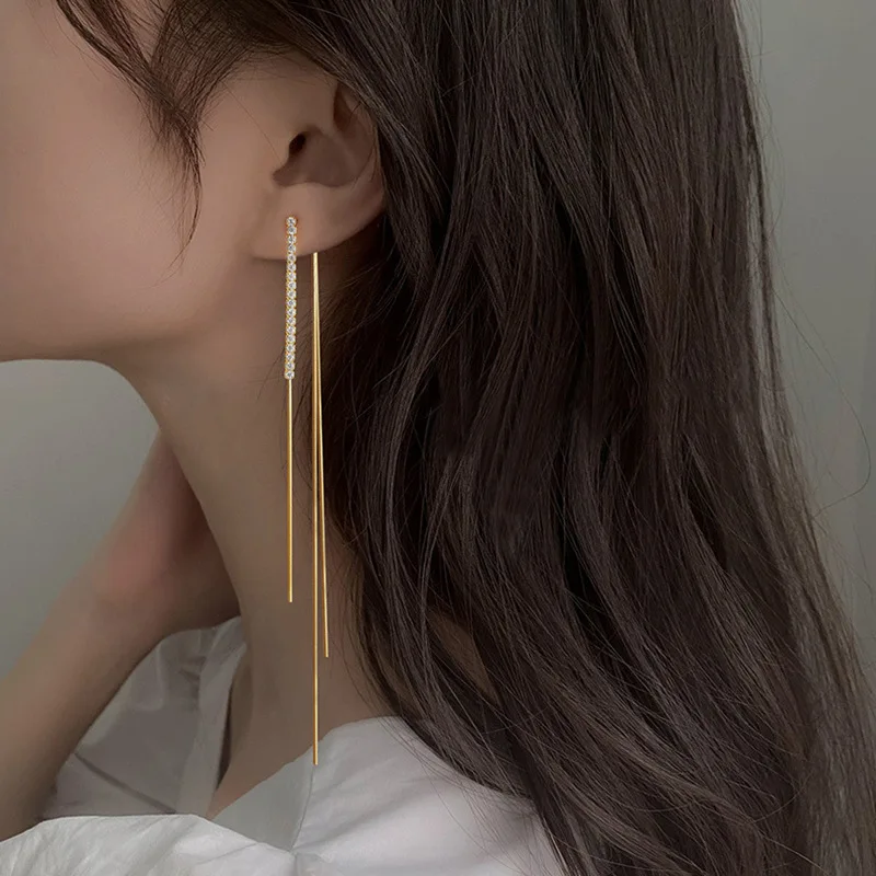 

Fashion Gold Color Long Tassel Dangle Earrings Jewelry Vintage Metal Statement Fringe Earrings Charm Drop Big Earing for Women
