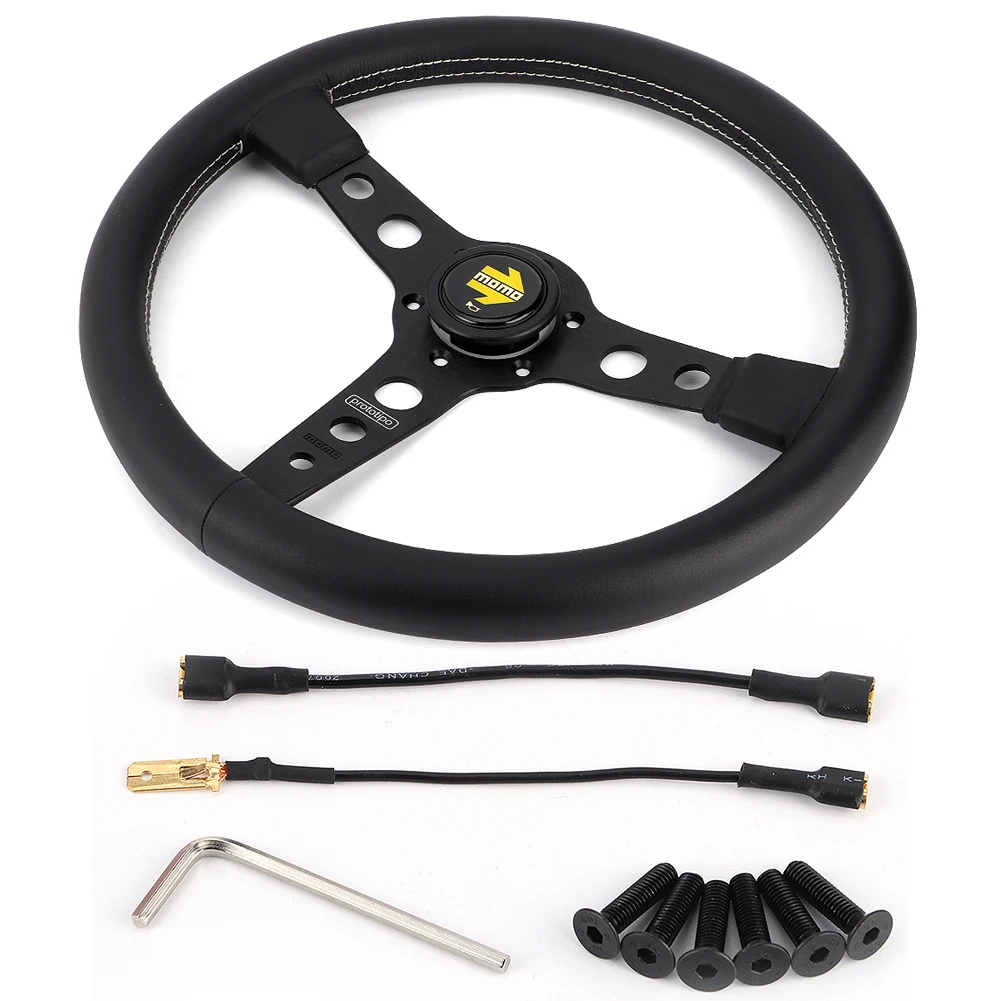 350mm/14in for MOMO Prototipo Style 6-Bolt Black Leather Racing Steering Wheel Gray Stitching with Horn Button
350mm/14in for MOMO Prototipo Style 6-Bolt Black Leather Racing Steering Wheel Gray Stitching with Horn Button