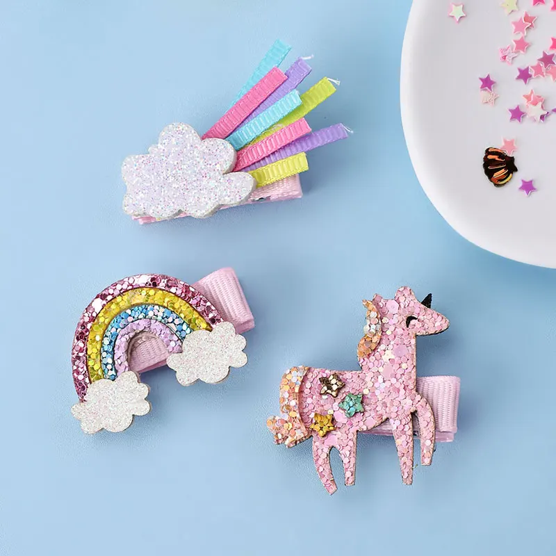 

4Pcs Glitter Unicorn Hair Clips For Baby Girls Cute Flamingo Rainbow Hairpins Barrettes Headwear Kids Hair Accessories