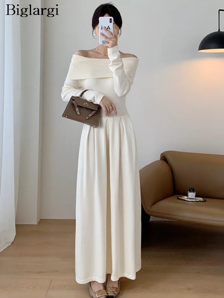 Knitted Autumn Dress Women Off Shoulder Bodycon Modis Ladies Dresses Ruffle Pleated Korean Elegant Long Sleeve Woman Dress 2023
Knitted Autumn Dress Women Off Shoulder Bodycon Modis Ladies Dresses Ruffle Pleated Korean Elegant Long Sleeve Woman Dress 2023