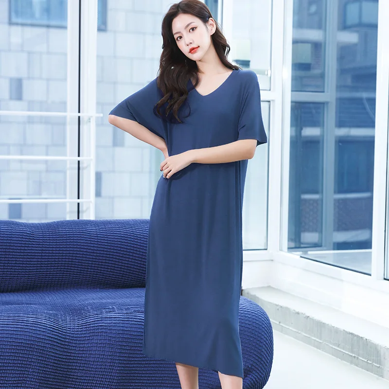 Loose Night Dress Women New V Neck Short Sleeve Sleepshirt Modal Comfortable Long Nightdress Oversize Nightgowns Female
Loose Night Dress Women New V Neck Short Sleeve Sleepshirt Modal Comfortable Long Nightdress Oversize Nightgowns Female