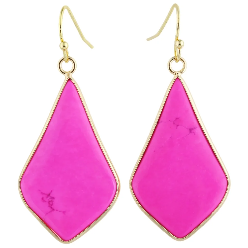 

TUMBEELLUWA Rose Howlite Rhombus Stone Dangle Drop Hooking Earrings Gold Color Jewelry For Women