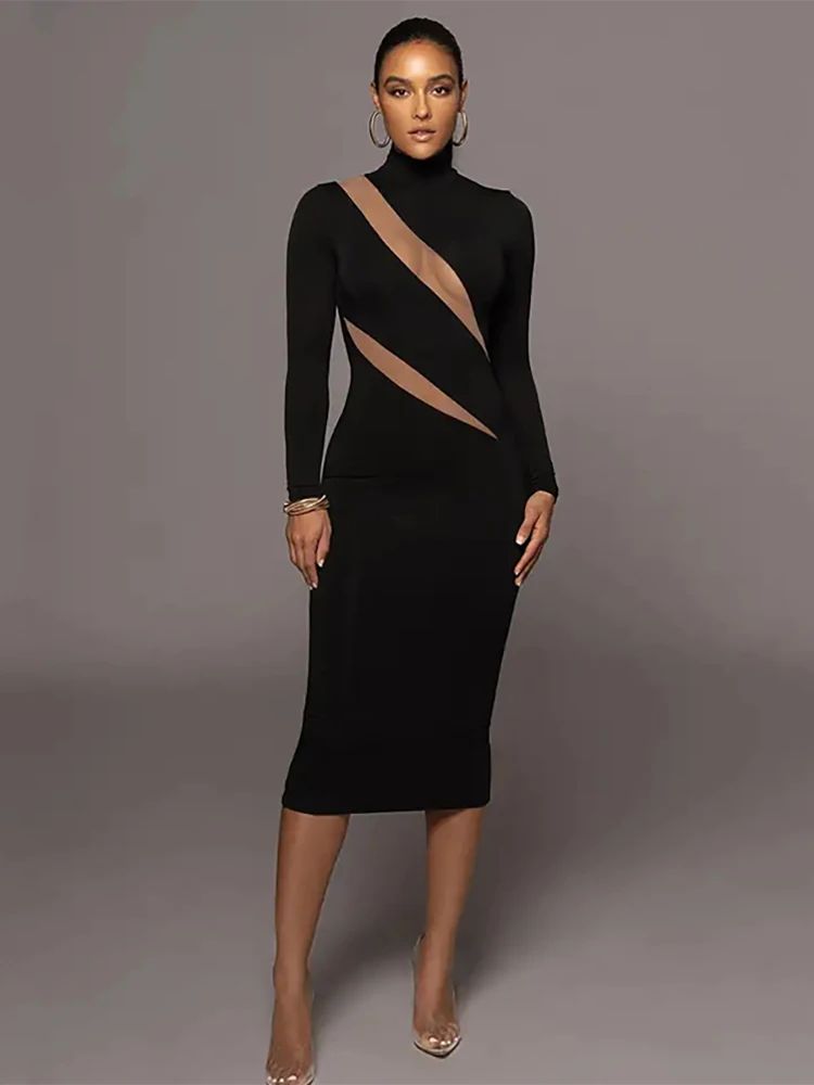 Fashion Mesh Patchwork Sexy Midi Dress Women Long Sleeve High Neck Bodycon Winter Spring Dresses Casual Y2K Streetwear Vestidos
Fashion Mesh Patchwork Sexy Midi Dress Women Long Sleeve High Neck Bodycon Winter Spring Dresses Casual Y2K Streetwear Vestidos