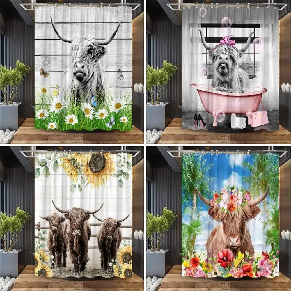 Funny Highland Cow Shower Curtains Heels Bath Tub Yellow Flowers Butterflies Coconut Tree Farm Brown Wood Panel Bathroom Decor
Funny Highland Cow Shower Curtains Heels Bath Tub Yellow Flowers Butterflies Coconut Tree Farm Brown Wood Panel Bathroom Decor