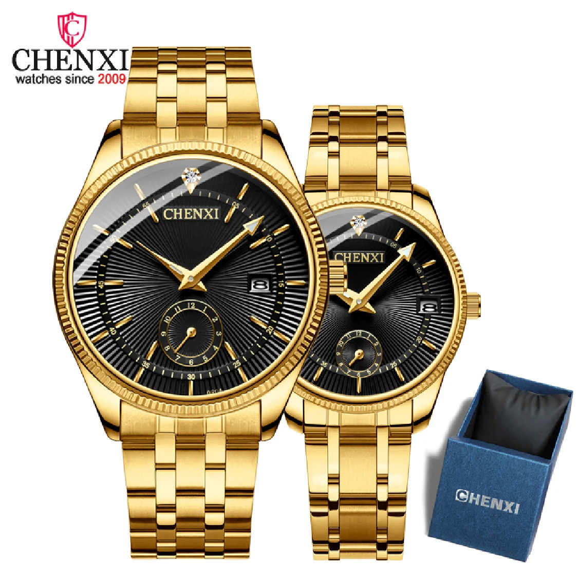 Gift Box Watches CHENXI Fashion Date Golden Quartz Wrist Watch for Men Women Waterproof Stainless Steel Watch with Luminous
Gift Box Watches CHENXI Fashion Date Golden Quartz Wrist Watch for Men Women Waterproof Stainless Steel Watch with Luminous