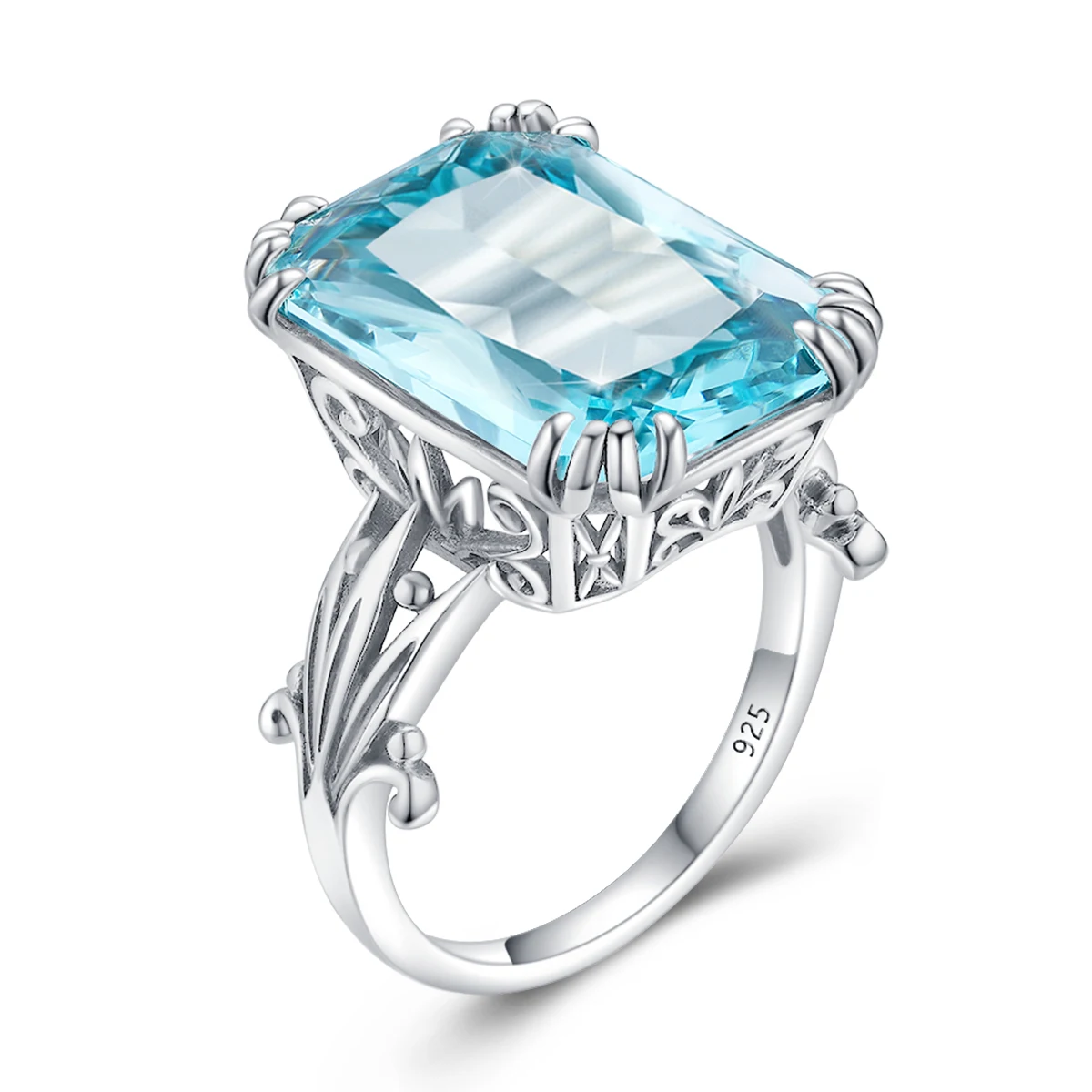 100% 925 Sterling Silver Aquamarine Ring For Women Light Blue Topaz Gemstones Ring Fine Jewelry Artistic Filigree Design
100% 925 Sterling Silver Aquamarine Ring For Women Light Blue Topaz Gemstones Ring Fine Jewelry Artistic Filigree Design