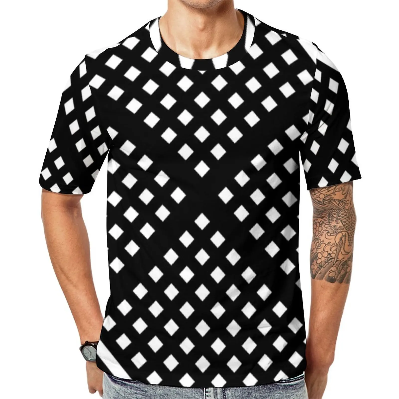 

Футболка в черно-белую полоску для пар, уличная одежда с абстрактным геометрическим рисунком, пляжные футболки в стиле хип-хоп, топы большог...