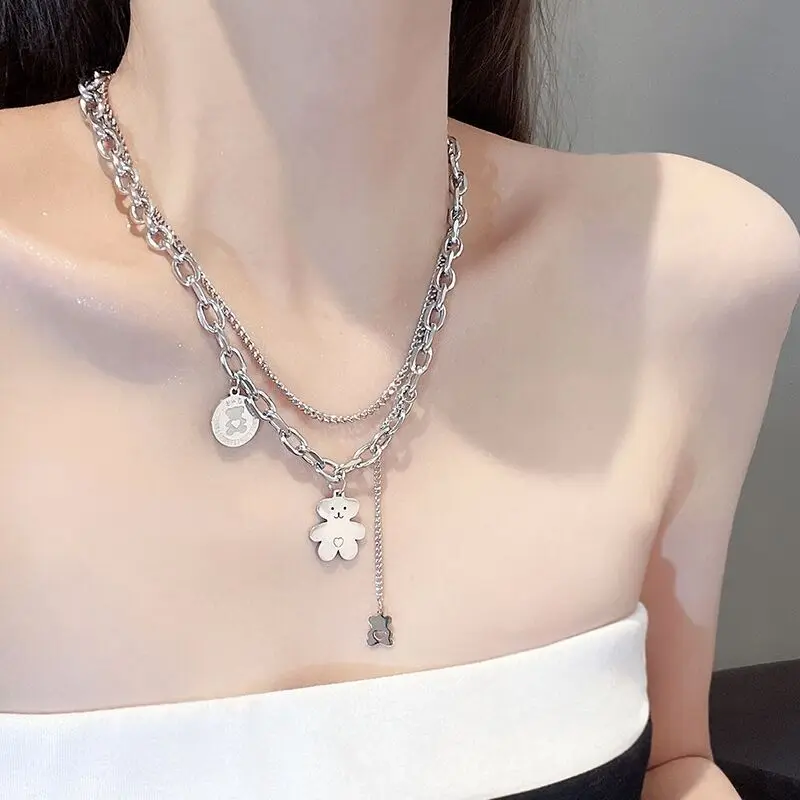 New Bear Necklace for Women Jewelry Luxury Hip Hop Stainless Steel Double Layer Clavicle Sweet Choker Chain Does Not Fade
New Bear Necklace for Women Jewelry Luxury Hip Hop Stainless Steel Double Layer Clavicle Sweet Choker Chain Does Not Fade