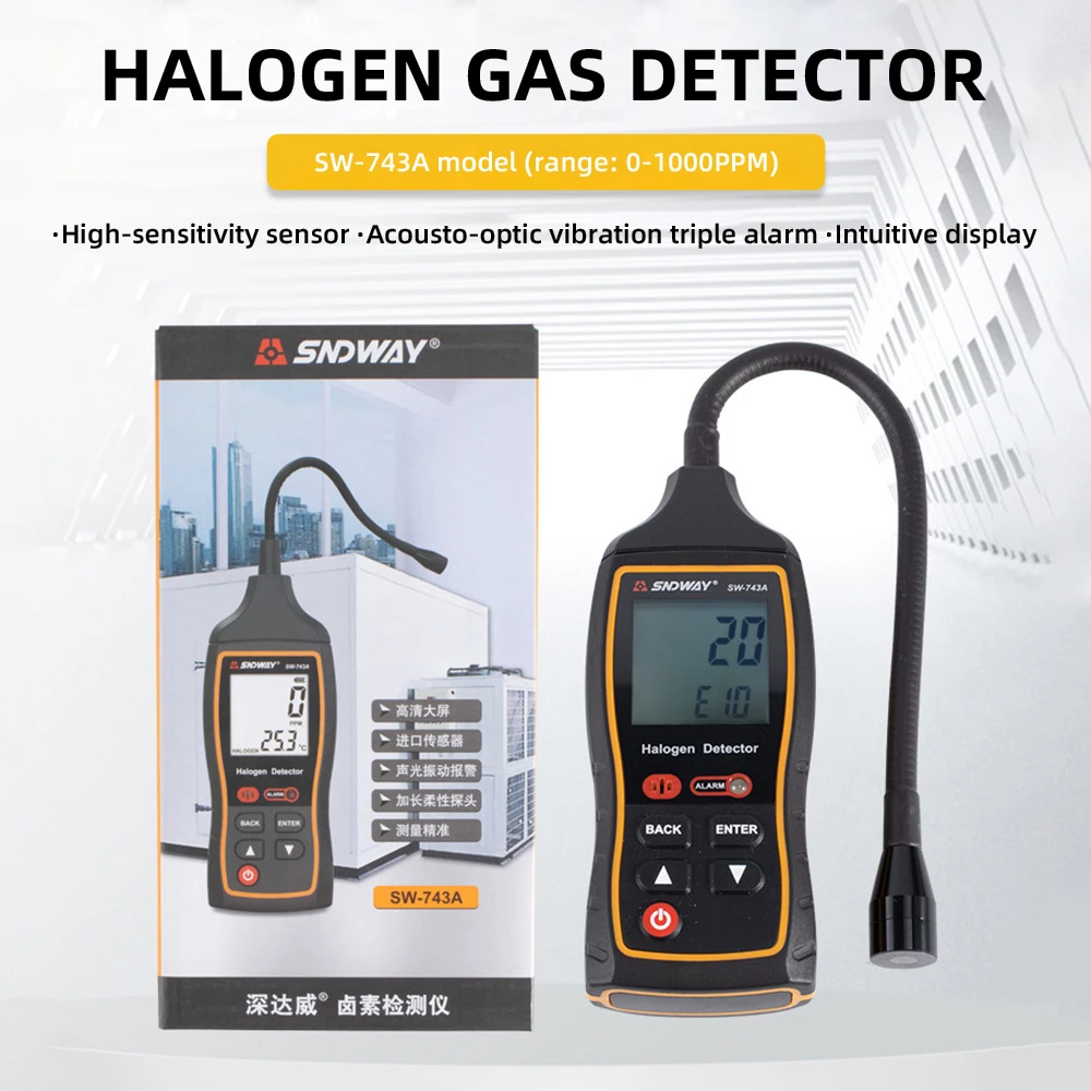SW-743A LCD Display Halogen Detector Air Conditioning Refrigeration System Detect Tool 0~1000PPM Waterproof Dustproof
SW-743A LCD Display Halogen Detector Air Conditioning Refrigeration System Detect Tool 0~1000PPM Waterproof Dustproof