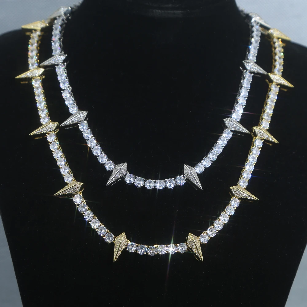 Iced out 5A 5mm cubic zircon paved tennis chain with Multi spike charm For women lady hip hop choker necklaces jewelry Drop ship
Iced out 5A 5mm cubic zircon paved tennis chain with Multi spike charm For women lady hip hop choker necklaces jewelry Drop ship