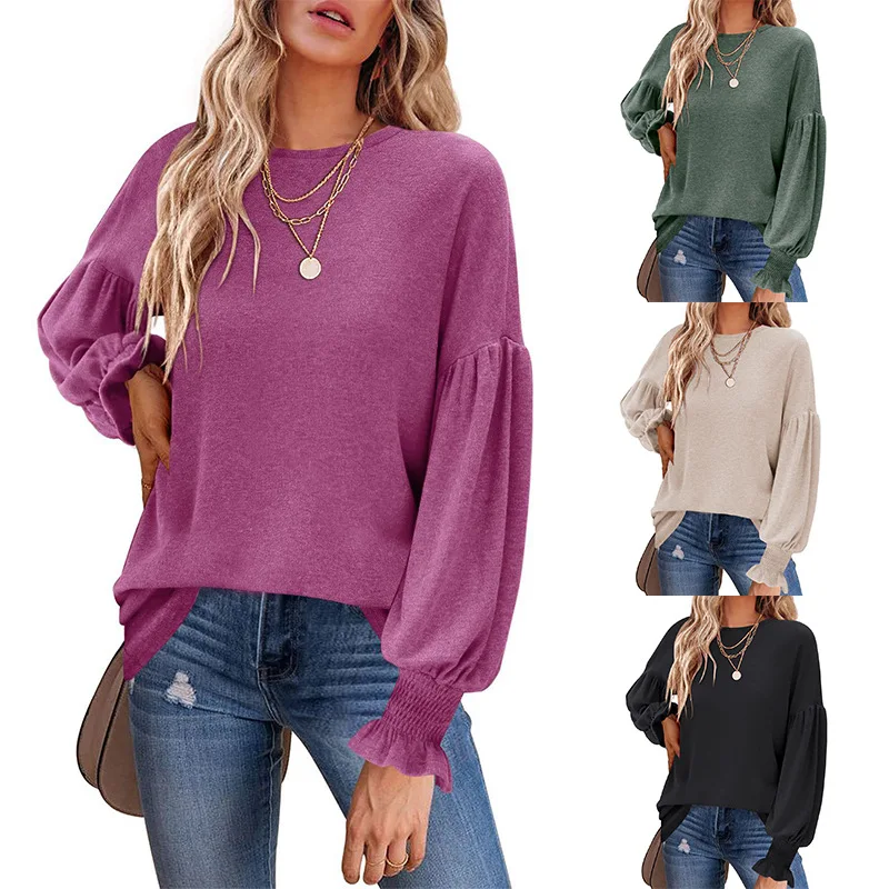 2022 Women's Top Autumn and Winter New Round Neck Pleated Lantern Sleeve Women's Long T-shirt
2022 Women's Top Autumn and Winter New Round Neck Pleated Lantern Sleeve Women's Long T-shirt