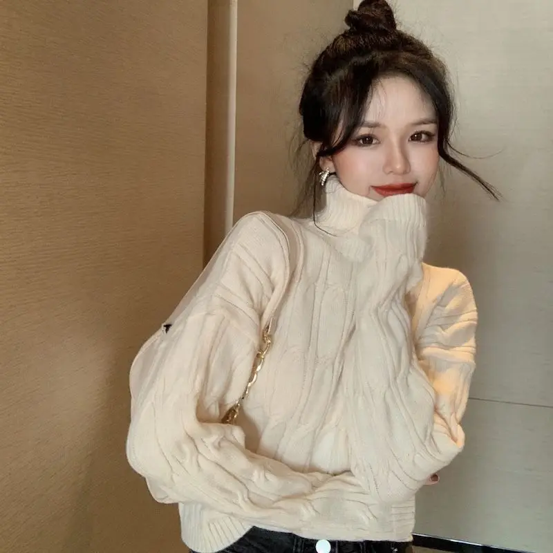 High-neck Sweater Autumn And Winter Loose Short Section Long-sleeved Twist Knit Tops
High-neck Sweater Autumn And Winter Loose Short Section Long-sleeved Twist Knit Tops