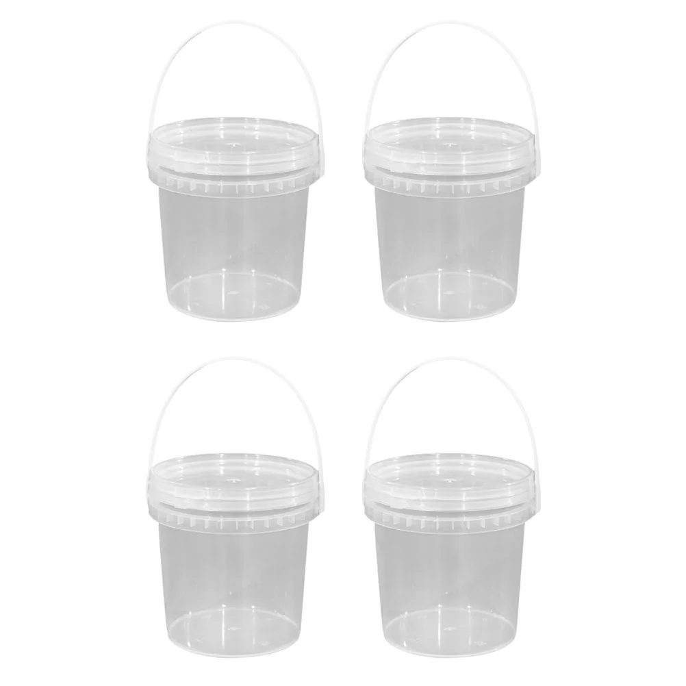 

4 Pcs Transparent Plastic Drum Clear Containers Round Ice Cream Handheld Food Bucket Jam Storage Barrel Lidded Freezing Holder