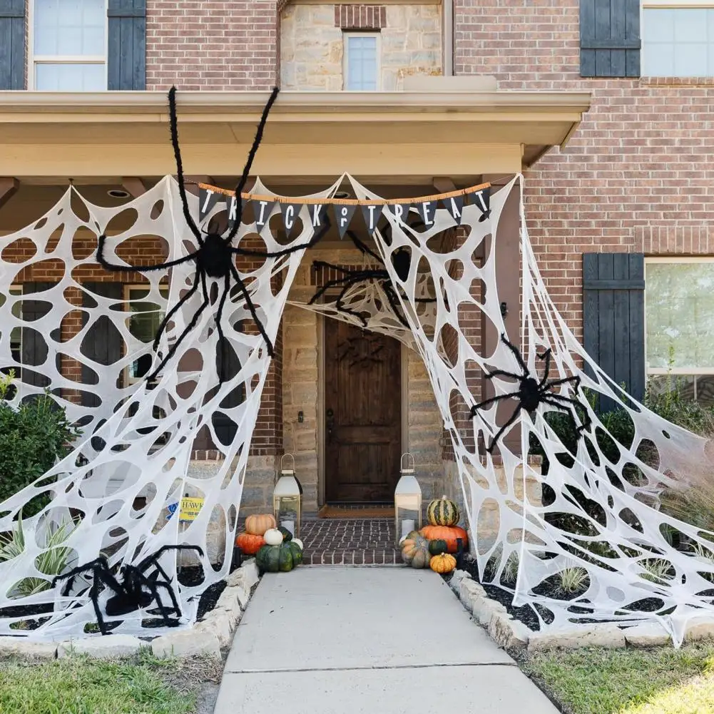 

Easy-to-hang Spider Web Decoration Spooky Diy Halloween Decor Reusable Stretchy Spider Web Sets for Outdoor Garden Haunted House