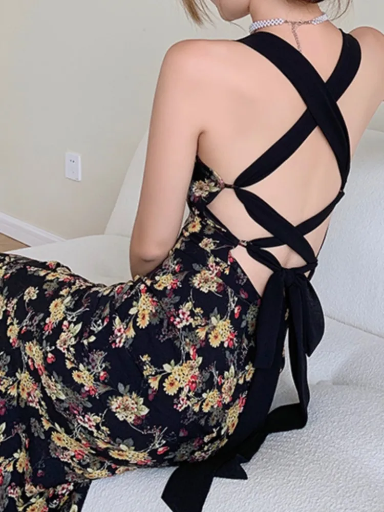 Summer Women Floral Backless Midi Dress Elegant Black Sexy Bandage Maxi Party Vestidos Ladies Prom Robe Female Clothes New
Summer Women Floral Backless Midi Dress Elegant Black Sexy Bandage Maxi Party Vestidos Ladies Prom Robe Female Clothes New