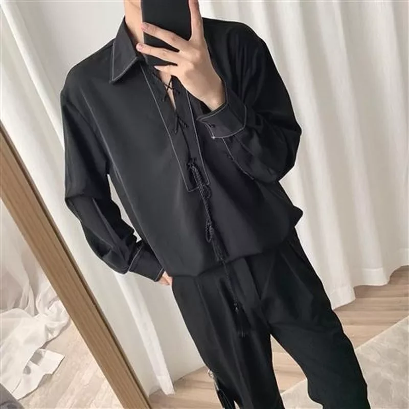 NEW IN dark goth shirt men's Hong Kong style open line flow ear tie rope pullover trendy aesthetic elegant women street blou
NEW IN dark goth shirt men's Hong Kong style open line flow ear tie rope pullover trendy aesthetic elegant women street blou