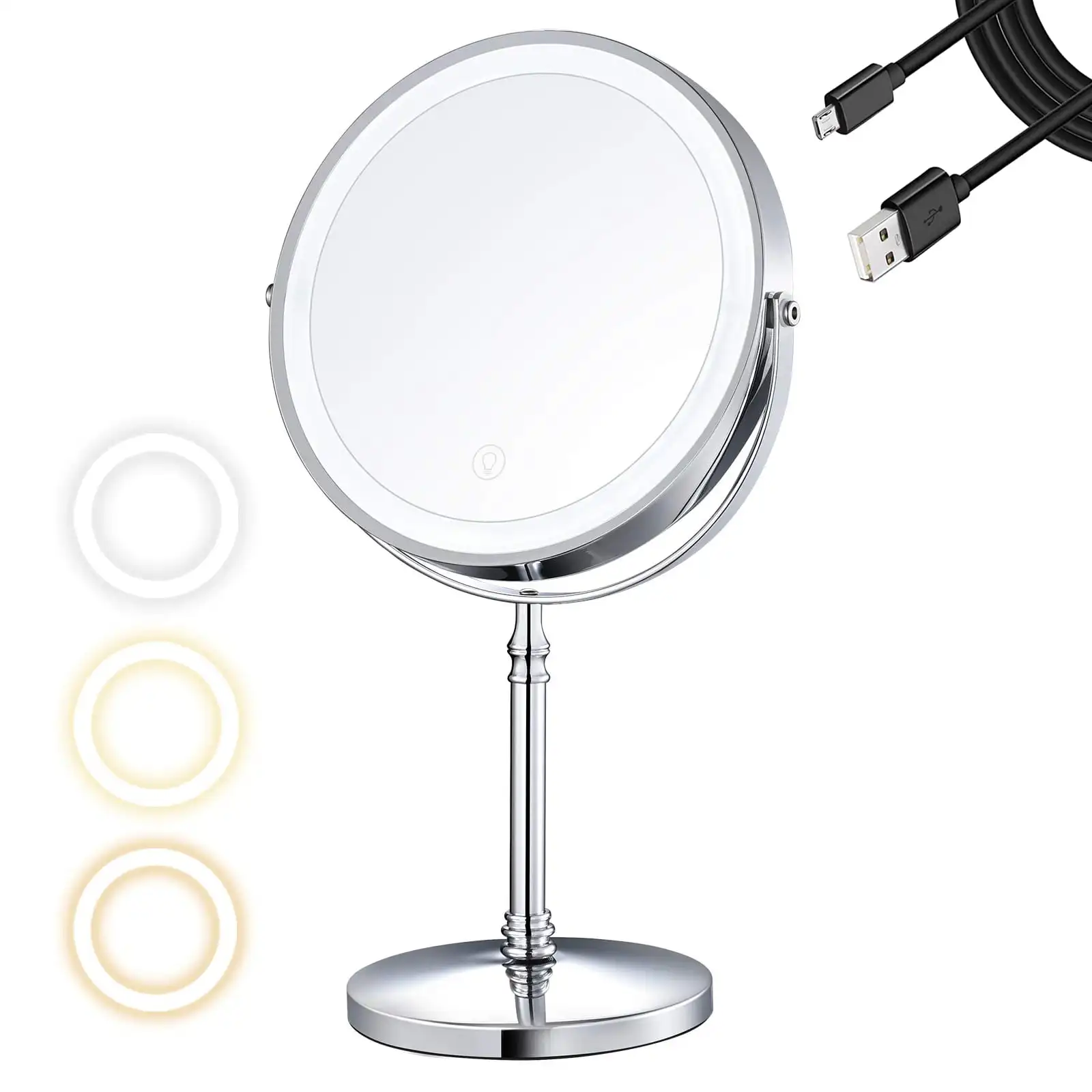 NEW Makeup Mirror with Lights 1X/10X Magnifying LED Vanity Mirror Chrome 3 Color Dimmable Lighting 360 Degree Make up Mirror
NEW Makeup Mirror with Lights 1X/10X Magnifying LED Vanity Mirror Chrome 3 Color Dimmable Lighting 360 Degree Make up Mirror