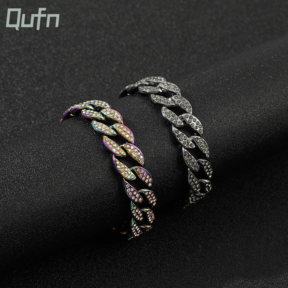 

New Arrived Hip Hop Bling Iced Out Men's Bracelet Rapper Jewelry Full Rhinestone Pave Gold Color Miami Cuban Link Chain Bracelet