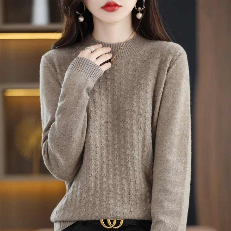 Spring and Autumn Women's Half High Neck Hollow Wool Sweater is Warm Soft and Comfortable D41 
Spring and Autumn Women's Half High Neck Hollow Wool Sweater is Warm Soft and Comfortable D41