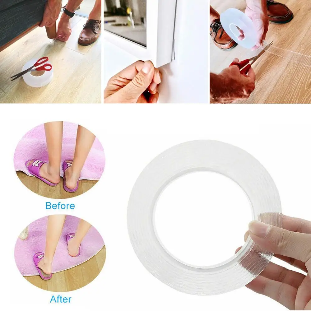 

New Brand Reusable Double-Sided Adhesive Nano Tape Washable Traceless Removable Sticker Invisible Gel Tape 1/2/3/5m