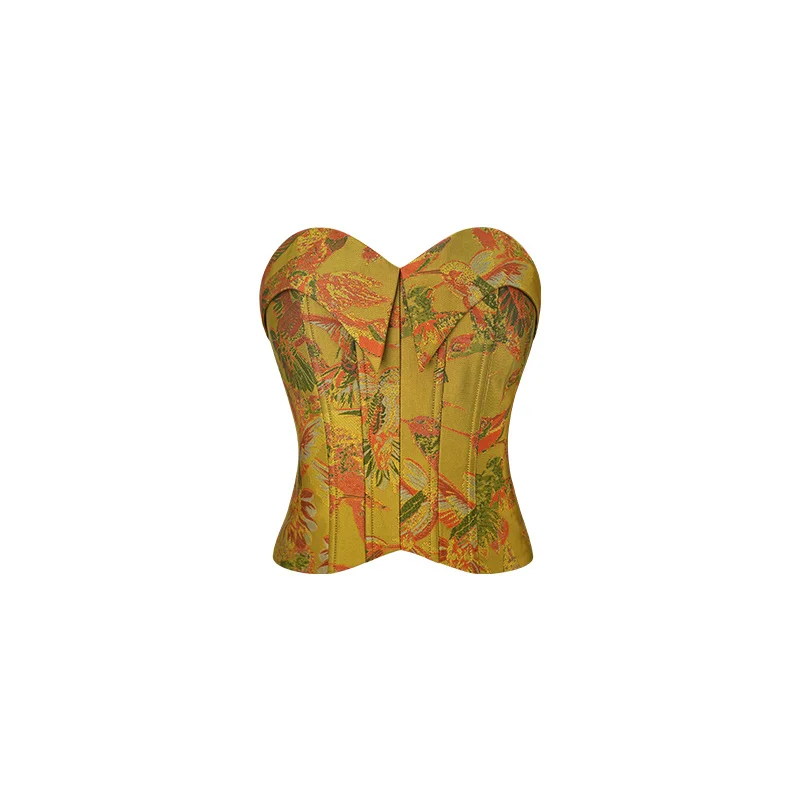 Purplish Red Gold Jacquard Sexy Sleeveless Vest Wrapped Chest Summer Outer Wear Short Fishbone Tube Top for Women
Purplish Red Gold Jacquard Sexy Sleeveless Vest Wrapped Chest Summer Outer Wear Short Fishbone Tube Top for Women