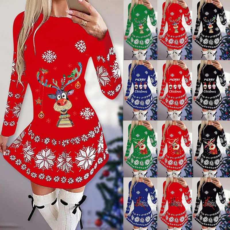 Christmas Snowflake Printed Dress Women Clothing Long-sleeved Round Neck Xmas Party Bodycon Dress Elegant Casual Mini Dressesf
Christmas Snowflake Printed Dress Women Clothing Long-sleeved Round Neck Xmas Party Bodycon Dress Elegant Casual Mini Dressesf