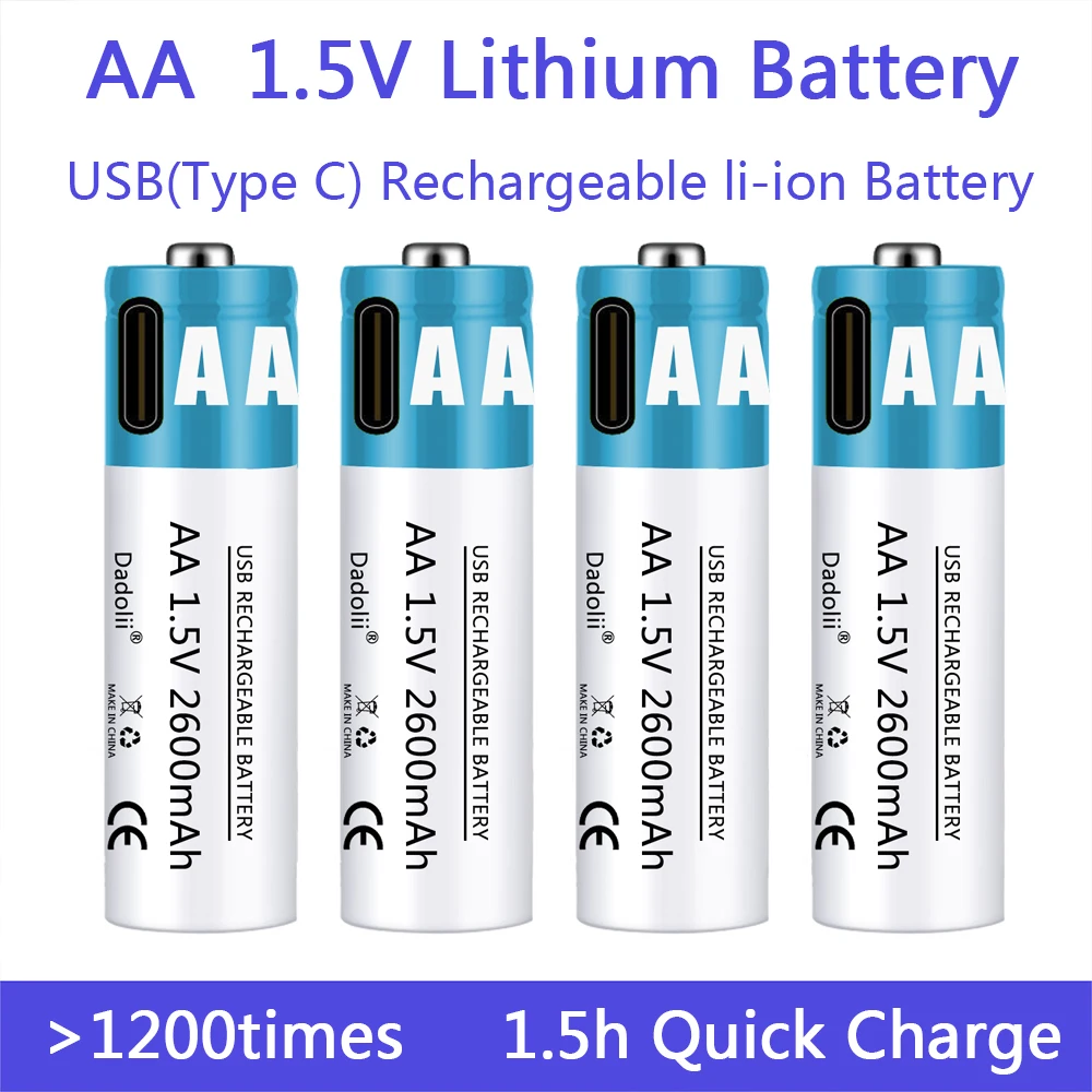 AA Battery 1.5V 2600mAh AA Rechargeable Li-ion Battery With USB cable Li-polymer USB Lithium Battery For Toy Remote Control MP3 
AA Battery 1.5V 2600mAh AA Rechargeable Li-ion Battery With USB cable Li-polymer USB Lithium Battery For Toy Remote Control MP3
