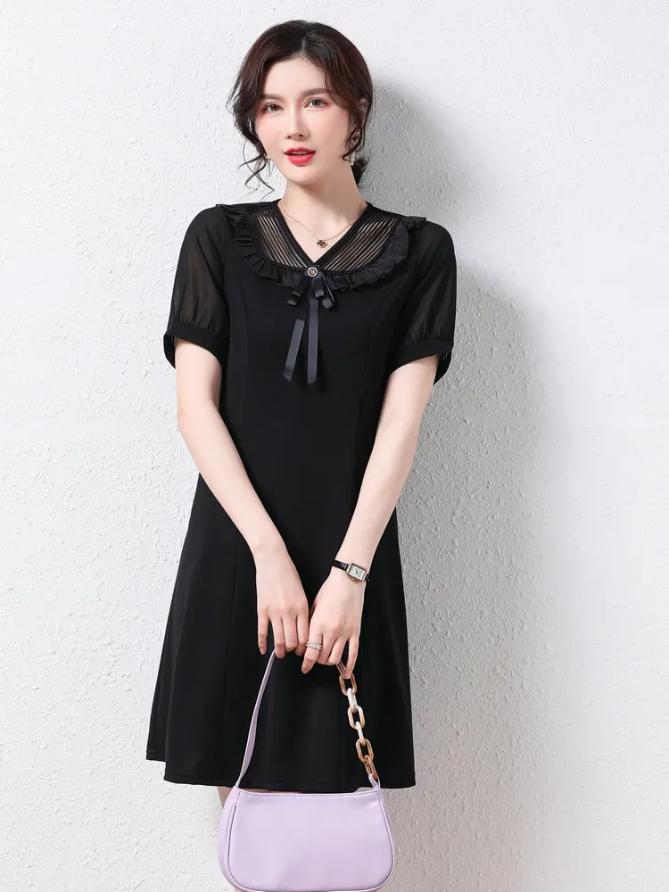 2022 Summer Women Elegant Dresses Short Sleeve V-Neck Wieh Tie Design Knee Length One Piece Dress Office Lady Smart Casual Robe
2022 Summer Women Elegant Dresses Short Sleeve V-Neck Wieh Tie Design Knee Length One Piece Dress Office Lady Smart Casual Robe