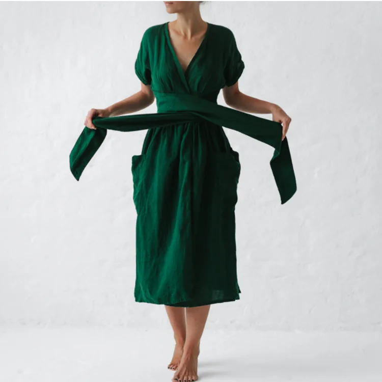 Independent Station Hot Sale Summer New V-neck Pocket Belt Solid Color Short Sleeve Dress
Independent Station Hot Sale Summer New V-neck Pocket Belt Solid Color Short Sleeve Dress