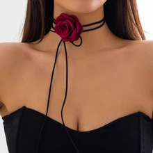 Gothic Elegant Big Rose Flower Clavicle Chain Necklace Women Wed Bridal Sexy Adjustable Choker Mariage Jewelry Y2K Accessories