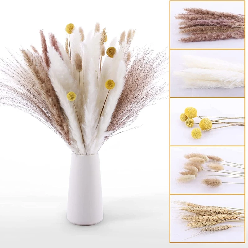 Декоративная пампасная трава 65 шт., букет из натуральных сушеных цветов, пампасная трава в стиле бохо с 5 разными хвостами кролика
Декоративная пампасная трава 65 шт., букет из натуральных сушеных цветов, пампасная трава в стиле бохо с 5 разными хвостами кролика