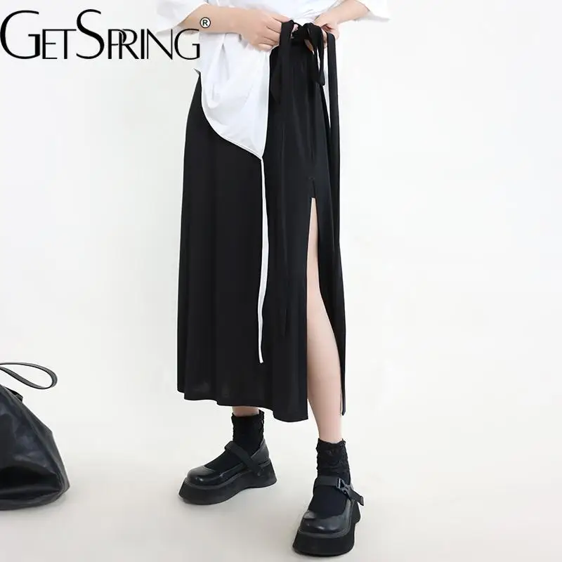 GetSpring Women Skirt 2022 Summer Modal High Waist Side Split Bandage Black Long Skirts Fashion Loose Leisure Ladies Skirts New
GetSpring Women Skirt 2022 Summer Modal High Waist Side Split Bandage Black Long Skirts Fashion Loose Leisure Ladies Skirts New