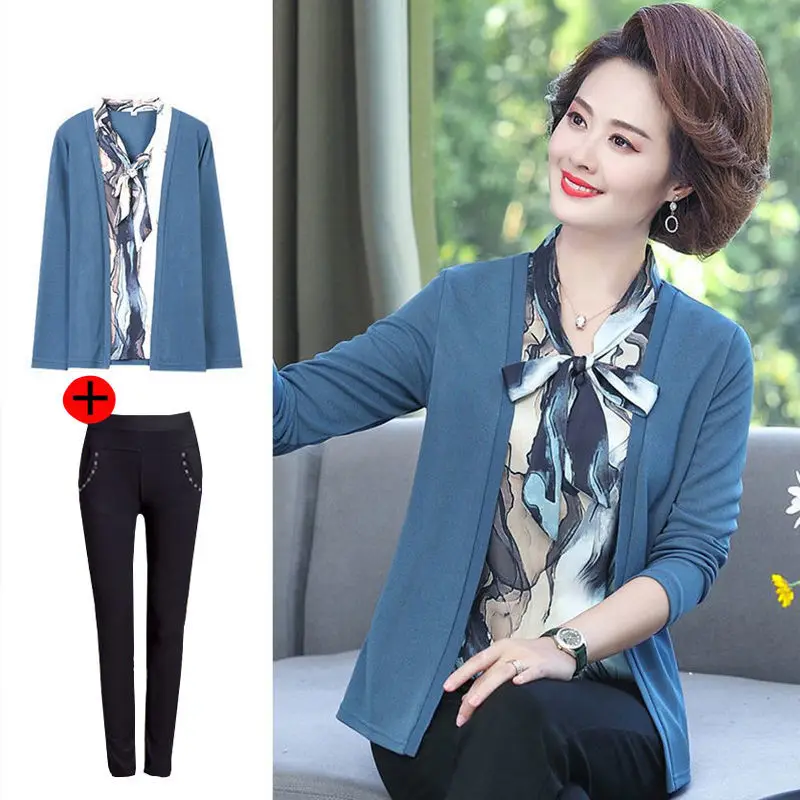 Women Knitted Cardigans Sweaters + Pants Sets Woman Fashion Black Trousers 2 PCS Costumes Outfit Middle Aged Mom Clothing E261
Women Knitted Cardigans Sweaters + Pants Sets Woman Fashion Black Trousers 2 PCS Costumes Outfit Middle Aged Mom Clothing E261