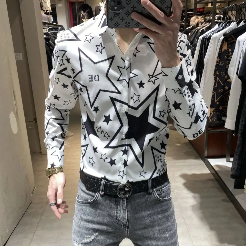 Men's long sleeve shirt spring and autumn Korean fashion slim handsome flower shirt tide brand fashion personalized printed top
Men's long sleeve shirt spring and autumn Korean fashion slim handsome flower shirt tide brand fashion personalized printed top