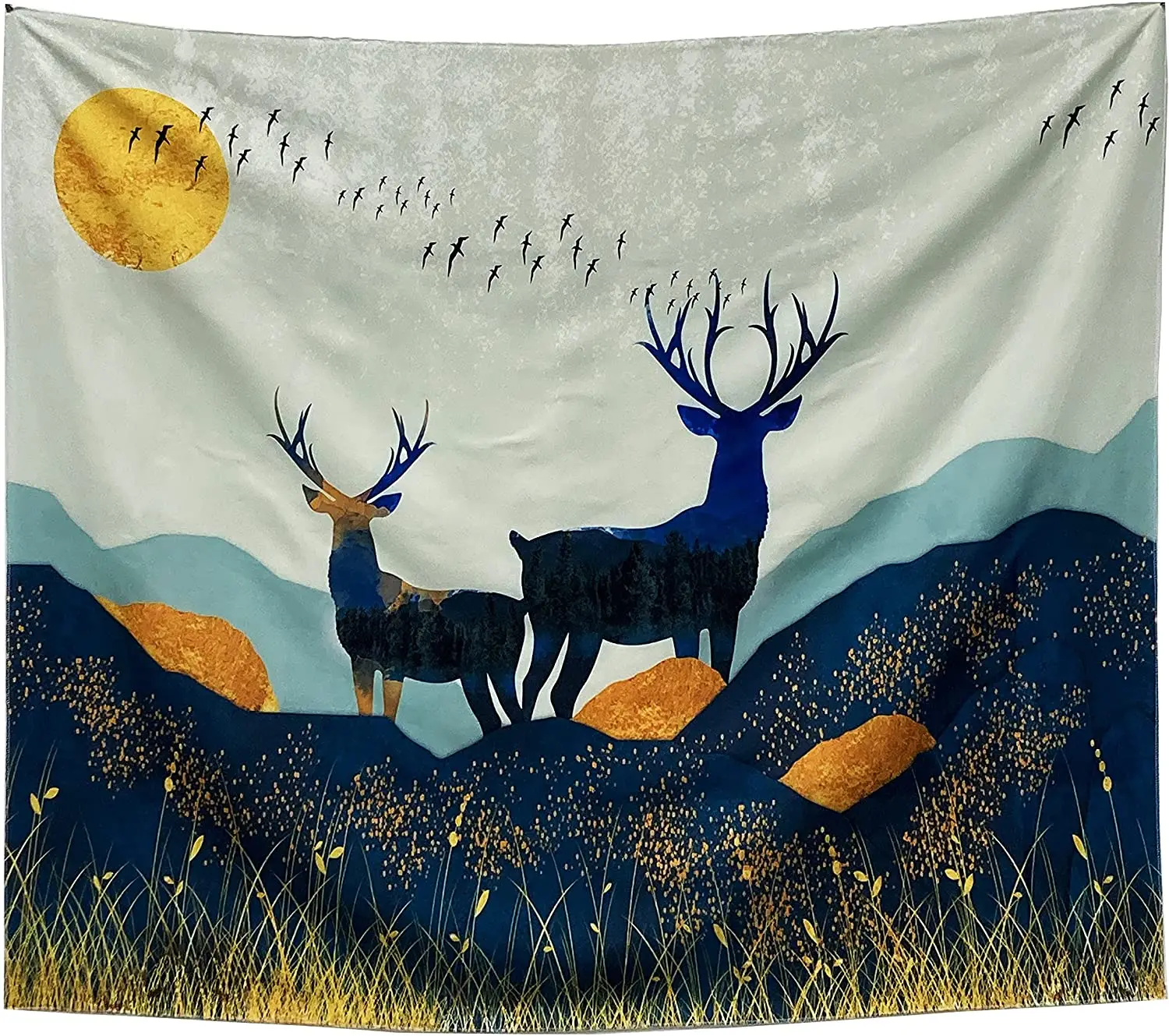 

Elk in Moutain Tapestry Sun Tapestry Wall Hanging with Hanging Accessories for Home Dorm Wall Art Decor tapestry wall hanging