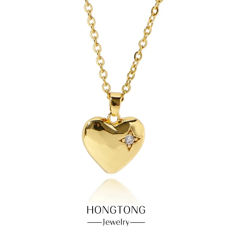 

HONGTONG Sweet Romantic Peach Heart Zircon Necklace Stainless Does Not Fade Color Love Elegant Heart Star Charm Jewelry Gift