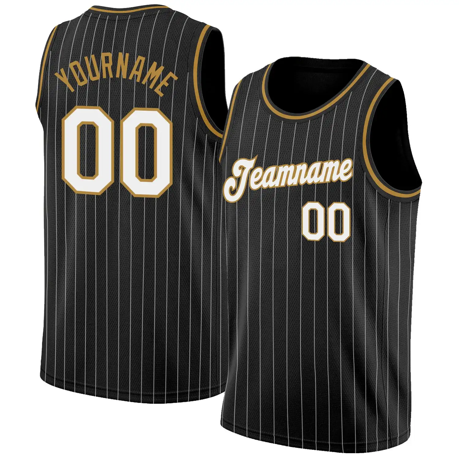 

Custom Black White Pinstripe White-Old Gold Authentic Sublimation Basketball Jersey Personalized Uniforms