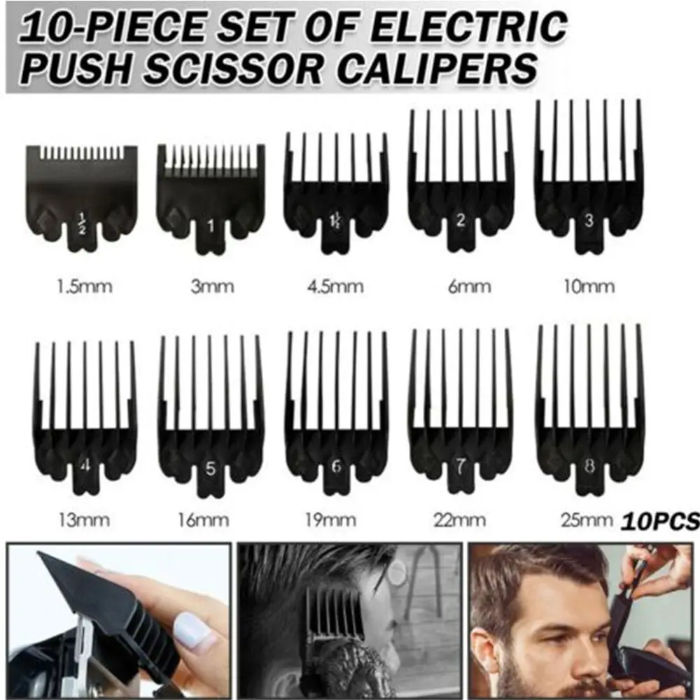 

Набор направляющих для машинки для стрижки волос 10 шт./компл., пластиковые защитные насадки для триммера для волос 1,5-25 мм, запчасти для парикмахера, универсальный инструмент для парикмахерской