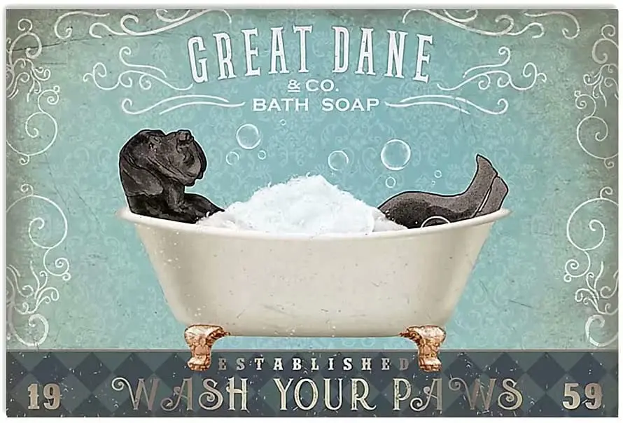 

Dog Metal Tin Sign Great Dane Co. Bath Soap Funny Poster Bathroom Toilet Kitchen Cafe Home Art Wall Decoration Plaque Gift