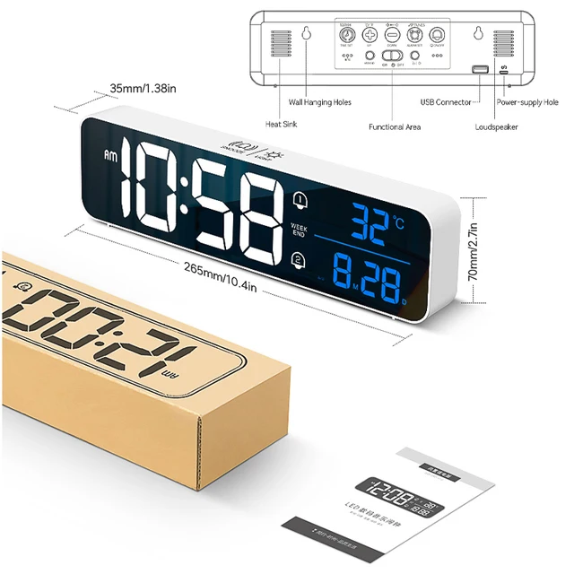 LED Digital Alarm Clock Temperature Date Display Desktop Mirror Clocks Music Home Table Decoration Voice Control 2400mAh Battery 
LED Digital Alarm Clock Temperature Date Display Desktop Mirror Clocks Music Home Table Decoration Voice Control 2400mAh Battery