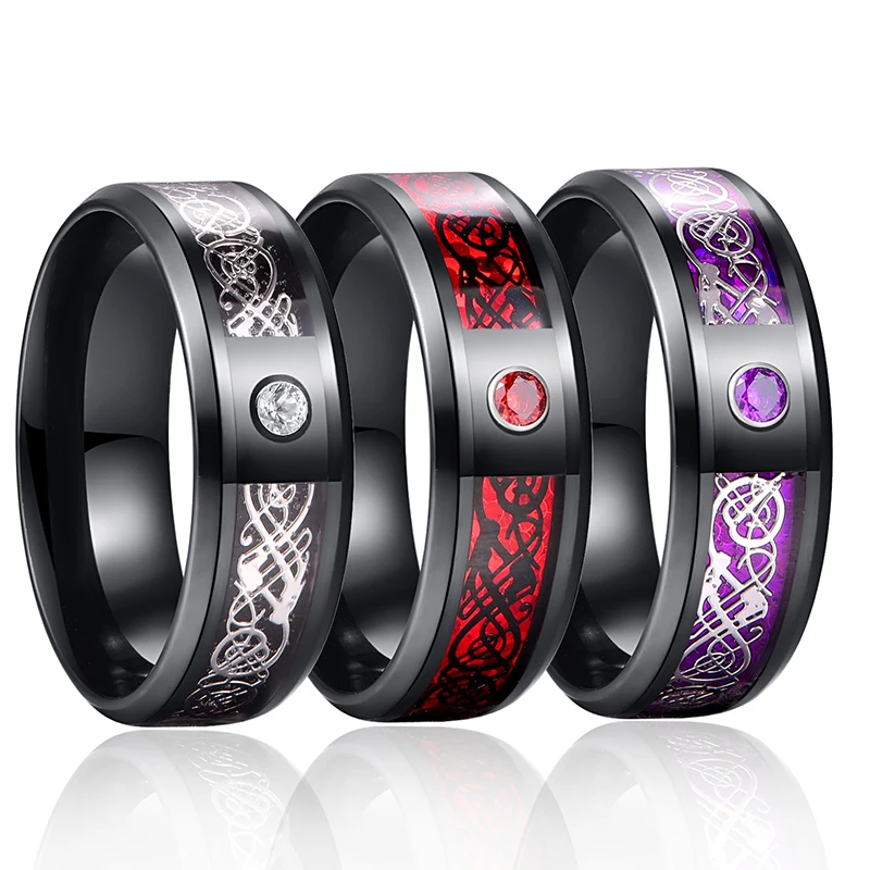 Fashion 8mm Men Red Groove Beveled Edge Stainless Steel Celtic Dragon Ring Zircon Inlay Red Carbon Fibre Ring Men Wedding Band
Fashion 8mm Men Red Groove Beveled Edge Stainless Steel Celtic Dragon Ring Zircon Inlay Red Carbon Fibre Ring Men Wedding Band