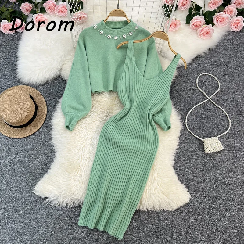 Vintage Beading Knitted Dress Women Two Piece Set Autumn Casual O-neck Crop Pullover Top+Slim Sleeveless Sweater Dress Lady Suit
Vintage Beading Knitted Dress Women Two Piece Set Autumn Casual O-neck Crop Pullover Top+Slim Sleeveless Sweater Dress Lady Suit