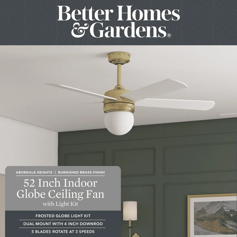 Gardens 52" Brass Ceiling Fan with 5 Blades, Light Kit, Remote & Reverse Airflow
Gardens 52" Brass Ceiling Fan with 5 Blades, Light Kit, Remote & Reverse Airflow