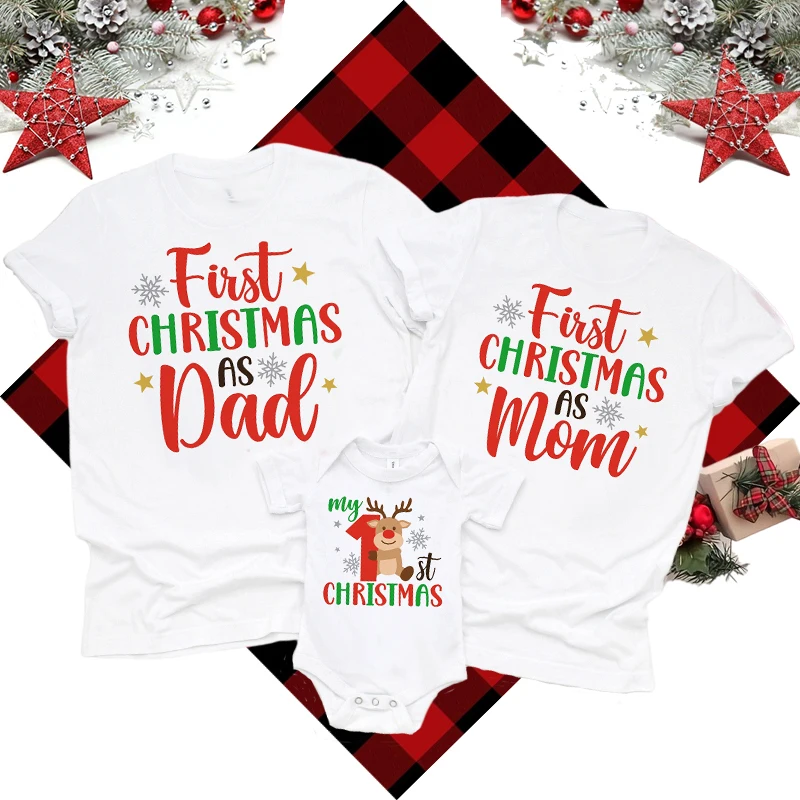 

Мой первый Рождество как папа/Мама Семейные сочетающиеся футболки одежда для отца мамы и ребенка топы детские комбинезоны футболки